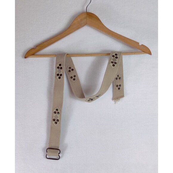 Canvas Belt Tan Brass Studs Buckle Boho Renaissance Adjustable Cottage Hippie - Picture 6 of 8